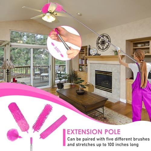Duster de Microfibra ThinkLearn, 14 Piezas con Extensión, Plumero Flexible y Lavable para Techos Altos, Ventiladores y Persianas, Regalo Rosa para - imagen 3