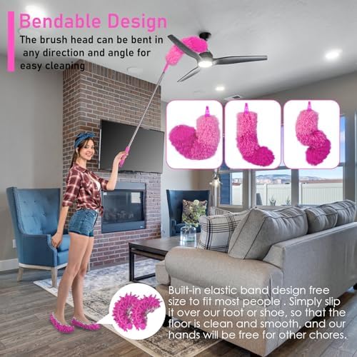 Duster de Microfibra ThinkLearn, 14 Piezas con Extensión, Plumero Flexible y Lavable para Techos Altos, Ventiladores y Persianas, Regalo Rosa para - imagen 4