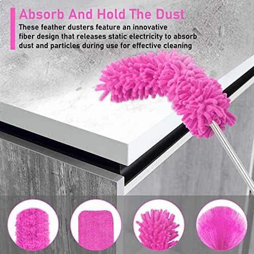 Duster de Microfibra ThinkLearn, 14 Piezas con Extensión, Plumero Flexible y Lavable para Techos Altos, Ventiladores y Persianas, Regalo Rosa para - imagen 5