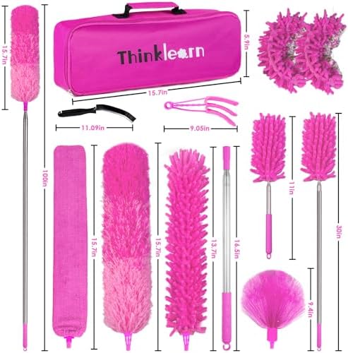 Duster de Microfibra ThinkLearn, 14 Piezas con Extensión, Plumero Flexible y Lavable para Techos Altos, Ventiladores y Persianas, Regalo Rosa para - imagen 7