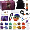 Set de 22 Piezas de Cristales Sanadores, Kits de Cuarzo Chakra en Caja de Madera (7 Piedras Chakra Crudas y 7 Pulidas, Pulsera de Lava, Collar - imagen 1