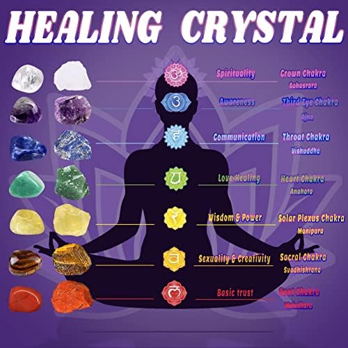 Set de 22 Piezas de Cristales Sanadores, Kits de Cuarzo Chakra en Caja de Madera (7 Piedras Chakra Crudas y 7 Pulidas, Pulsera de Lava, Collar - imagen 6