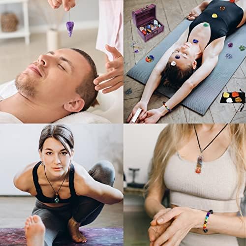 Set de 22 Piezas de Cristales Sanadores, Kits de Cuarzo Chakra en Caja de Madera (7 Piedras Chakra Crudas y 7 Pulidas, Pulsera de Lava, Collar - imagen 7