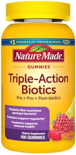 Nature Made Gummy Triple Acción Biótico, 100 Gomas, Prebiótico, Probiótico y Postbiótico, Suministro para 50 Días - imagen 1