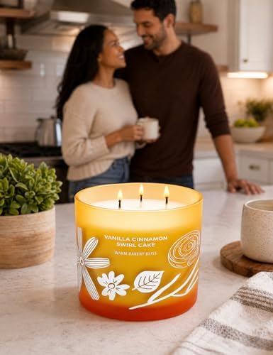 Vela Aromática de Pastel de Canela y Vainilla | Grande 3 Mechas de Soya | 14.5oz | Vela de Azúcar de Canela y Vainilla | Duradera y Limpia | Regalo - imagen 3