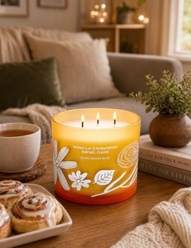 Vela Aromática de Pastel de Canela y Vainilla | Grande 3 Mechas de Soya | 14.5oz | Vela de Azúcar de Canela y Vainilla | Duradera y Limpia | Regalo - imagen 4