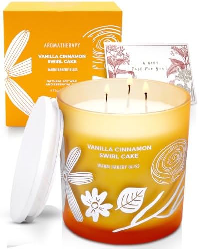 Vela Aromática de Pastel de Canela y Vainilla | Grande 3 Mechas de Soya | 14.5oz | Vela de Azúcar de Canela y Vainilla | Duradera y Limpia | Regalo - imagen 6
