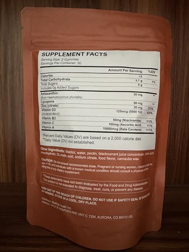 Gomitas KYZTMHC Savanna para Bronceado de Piel, con Vitamina C y E, Astaxantina, Beta Caroteno y Licopeno, 60 Gomitas Veganas y Sin Azúcar - imagen 2