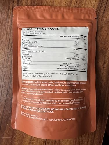 Gomitas KYZTMHC Savanna para Bronceado de Piel, con Vitamina C y E, Astaxantina, Beta Caroteno y Licopeno, 60 Gomitas Veganas y Sin Azúcar - imagen 6