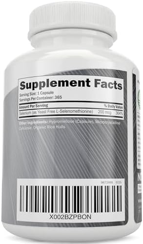 Selenio 200mcg - 365 Cápsulas Veganas - L-Selenometionina Pura y Libre de Levadura para Mejor Absorción - Apoyo a Tiroides, Corazón e Inmunidad - - imagen 3