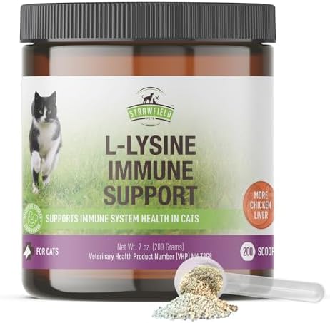 Strawfield Pets L-Lisina Granulados para Apoyo Inmunológico de Gatos y Gatitos - Suplemento de Salud Inmunológica, Alivio de Resfriado, 200 Porciones - imagen 1