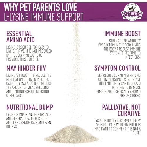 Strawfield Pets L-Lisina Granulados para Apoyo Inmunológico de Gatos y Gatitos - Suplemento de Salud Inmunológica, Alivio de Resfriado, 200 Porciones - imagen 4