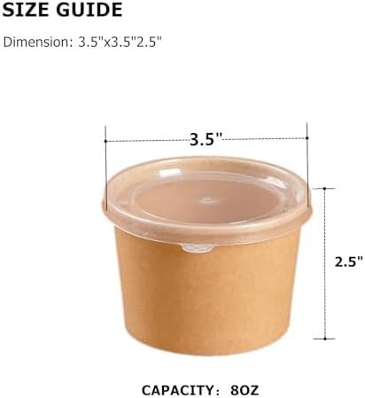 CEZOOWYEX 100 Piezas de Contenedores de Papel con Tapa, Tazas de Cartón para Helado de 8 Oz, Bowls Reutilizables para Sopa Caliente, Marrón - imagen 2