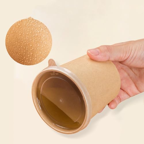CEZOOWYEX 100 Piezas de Contenedores de Papel con Tapa, Tazas de Cartón para Helado de 8 Oz, Bowls Reutilizables para Sopa Caliente, Marrón - imagen 3