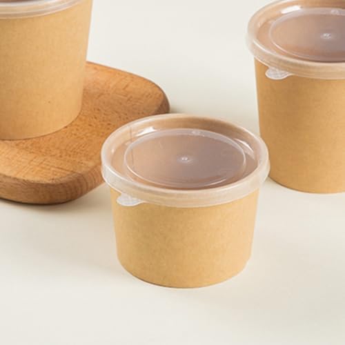 CEZOOWYEX 100 Piezas de Contenedores de Papel con Tapa, Tazas de Cartón para Helado de 8 Oz, Bowls Reutilizables para Sopa Caliente, Marrón - imagen 5