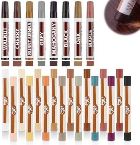 Kit de Reparación para Madera A-HEYIDA: 16 Crayones de Cera y 8 Marcadores para Muebles para Arañazos y Agujeros en Pisos y Gabinetes - imagen 1