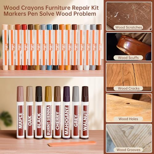 Kit de Reparación para Madera A-HEYIDA: 16 Crayones de Cera y 8 Marcadores para Muebles para Arañazos y Agujeros en Pisos y Gabinetes - imagen 4