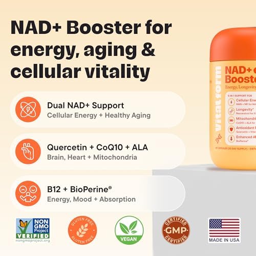 Suplemento VitalForm NAD+ con NMN y Ribósido de Nicotinamida (NR) – Complejo Avanzado para Energía Celular y Envejecimiento Saludable – con - imagen 2