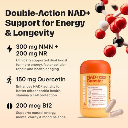 Suplemento VitalForm NAD+ con NMN y Ribósido de Nicotinamida (NR) – Complejo Avanzado para Energía Celular y Envejecimiento Saludable – con - imagen 6