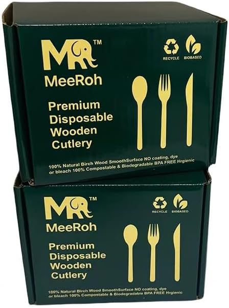 Set de Utensilios de Madera MeeRoh de 300 Piezas – Cubiertos Desechables Resistentes – Utensilios Ecológicos para Fiestas y Bodas – Cucharas, - imagen 2