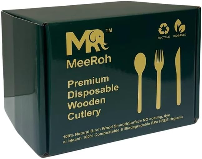 Set de Utensilios de Madera MeeRoh de 300 Piezas – Cubiertos Desechables Resistentes – Utensilios Ecológicos para Fiestas y Bodas – Cucharas, - imagen 3