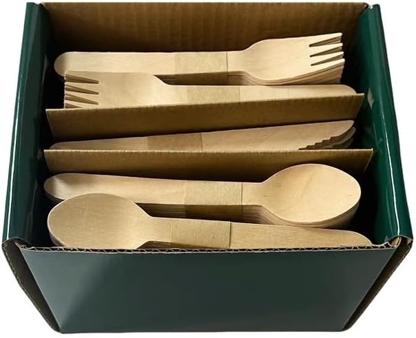 Set de Utensilios de Madera MeeRoh de 300 Piezas – Cubiertos Desechables Resistentes – Utensilios Ecológicos para Fiestas y Bodas – Cucharas, - imagen 4