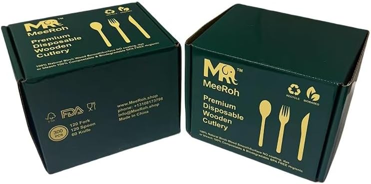 Set de Utensilios de Madera MeeRoh de 300 Piezas – Cubiertos Desechables Resistentes – Utensilios Ecológicos para Fiestas y Bodas – Cucharas, - imagen 5