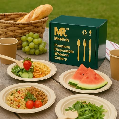 Set de Utensilios de Madera MeeRoh de 300 Piezas – Cubiertos Desechables Resistentes – Utensilios Ecológicos para Fiestas y Bodas – Cucharas, - imagen 7