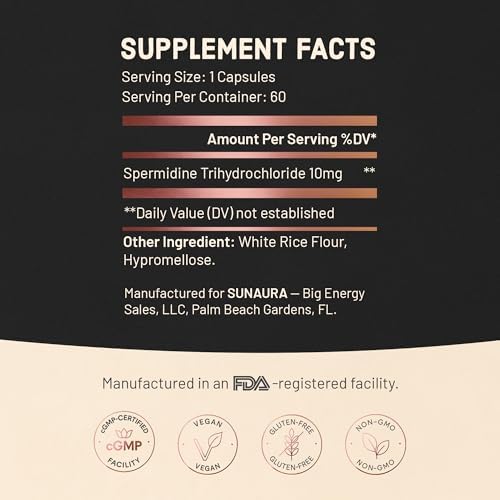 Suplemento de Spermidina 10mg por Cápsula, 60 Cápsulas, Apoyo a la Renovación Celular y Envejecimiento Saludable, Alta Pureza de Spermidina 3HCl - imagen 4