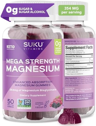 SUKU Vitamins - Magnesio Mega Fuerza - 177 mg de Gomas de Bisglicinato de Magnesio para Función Muscular - Sabor Uva y Mora (50 piezas) - imagen 1