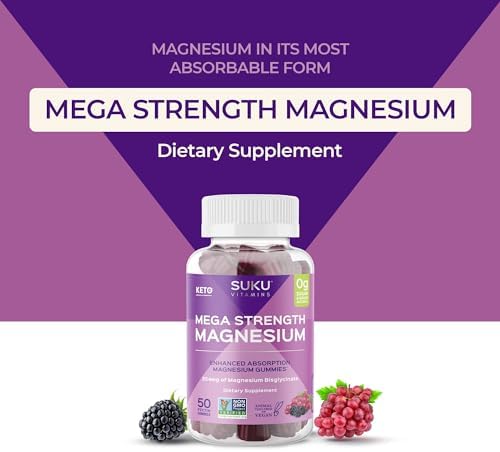 SUKU Vitamins - Magnesio Mega Fuerza - 177 mg de Gomas de Bisglicinato de Magnesio para Función Muscular - Sabor Uva y Mora (50 piezas) - imagen 4