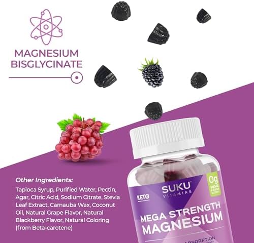 SUKU Vitamins - Magnesio Mega Fuerza - 177 mg de Gomas de Bisglicinato de Magnesio para Función Muscular - Sabor Uva y Mora (50 piezas) - imagen 6