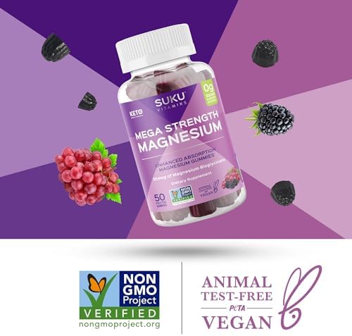 SUKU Vitamins - Magnesio Mega Fuerza - 177 mg de Gomas de Bisglicinato de Magnesio para Función Muscular - Sabor Uva y Mora (50 piezas) - imagen 8