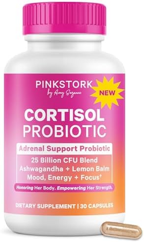 Suplemento Pink Stork Cortisol Probiotic para Mujeres – Apoyo para el Ánimo y las Glándulas Suprarrenales – Ashwagandha, Melisa, Manzanilla, 25 Mil - imagen 1