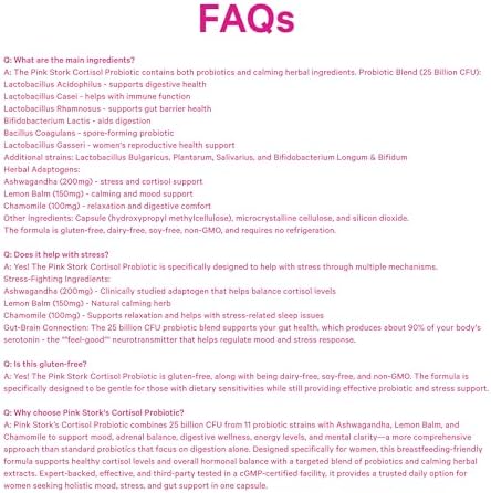 Suplemento Pink Stork Cortisol Probiotic para Mujeres – Apoyo para el Ánimo y las Glándulas Suprarrenales – Ashwagandha, Melisa, Manzanilla, 25 Mil - imagen 8