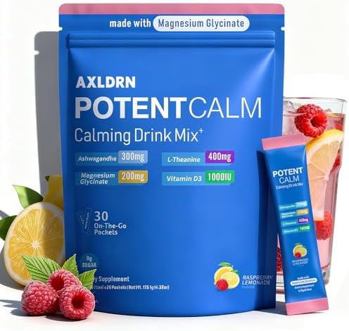 Axldrn PotentCalm Bebida Super Cortisol en Polvo, Magnesio, L-teanina, Ashwagandha, Vitamina D, Sin Azúcar, Sabor Limón Frambuesa - 30 Porciones - imagen 1