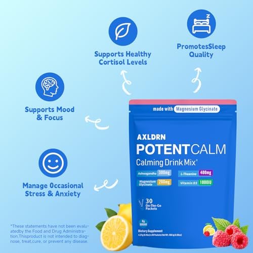 Axldrn PotentCalm Bebida Super Cortisol en Polvo, Magnesio, L-teanina, Ashwagandha, Vitamina D, Sin Azúcar, Sabor Limón Frambuesa - 30 Porciones - imagen 3