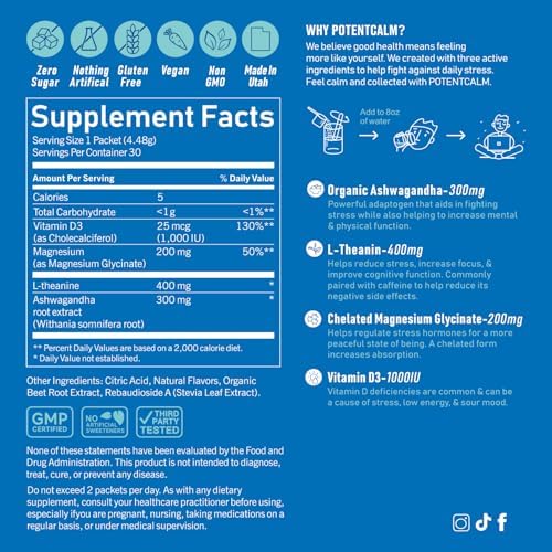 Axldrn PotentCalm Bebida Super Cortisol en Polvo, Magnesio, L-teanina, Ashwagandha, Vitamina D, Sin Azúcar, Sabor Limón Frambuesa - 30 Porciones - imagen 4