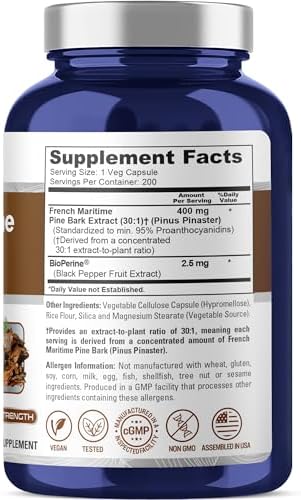 Cápsulas de Corteza de Pino Marítimo Francés NusaPure, 400 mg, 200 Veganas (Sin OGM, Veganas) - imagen 2