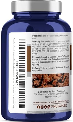 Cápsulas de Corteza de Pino Marítimo Francés NusaPure, 400 mg, 200 Veganas (Sin OGM, Veganas) - imagen 3