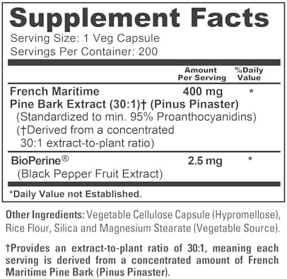 Cápsulas de Corteza de Pino Marítimo Francés NusaPure, 400 mg, 200 Veganas (Sin OGM, Veganas) - imagen 4