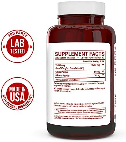 Cápsulas de Extracto de Cereza Ácida Truevantage Nutrition con Extracto de Semilla de Apio y Arándano para Soporte Articular, Recuperación Muscular y - imagen 3