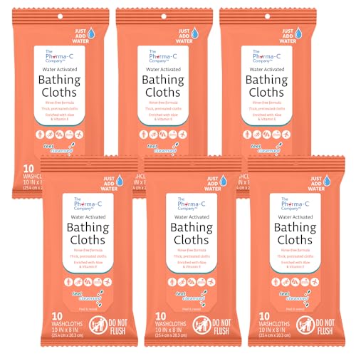 The Pharma-C Company - Toallitas de Baño Activadas por Agua [Paquete de 6 - 10 toallitas] – Toallitas Corporales XL Desechables sin Enjuague para - imagen 1