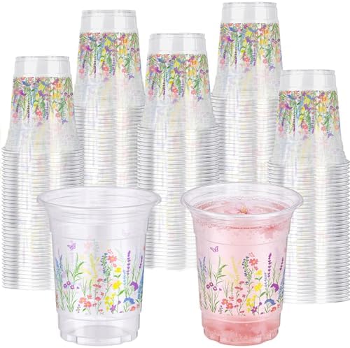 AcpopbM 60 Pzs Vasos Plásticos Desechables de Flores 16 oz – Vasos de Mariposas para Cumpleaños, Baby Shower, Bridal Shower y Fiestas Boho de Jardín - imagen 1