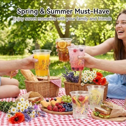 AcpopbM 60 Pzs Vasos Plásticos Desechables de Flores 16 oz – Vasos de Mariposas para Cumpleaños, Baby Shower, Bridal Shower y Fiestas Boho de Jardín - imagen 2