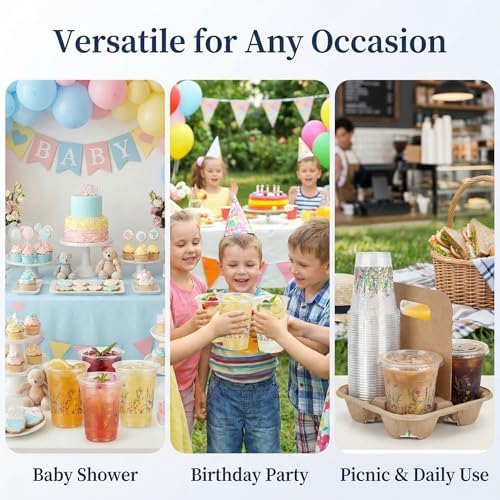 AcpopbM 60 Pzs Vasos Plásticos Desechables de Flores 16 oz – Vasos de Mariposas para Cumpleaños, Baby Shower, Bridal Shower y Fiestas Boho de Jardín - imagen 3
