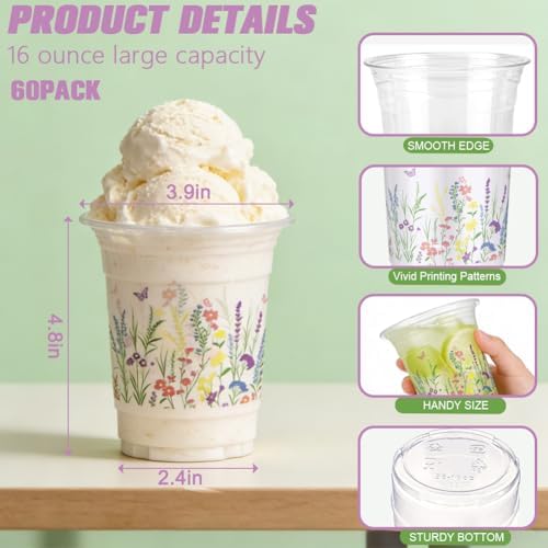 AcpopbM 60 Pzs Vasos Plásticos Desechables de Flores 16 oz – Vasos de Mariposas para Cumpleaños, Baby Shower, Bridal Shower y Fiestas Boho de Jardín - imagen 4