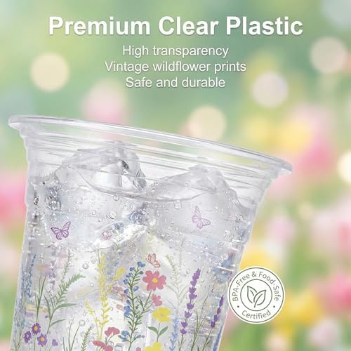AcpopbM 60 Pzs Vasos Plásticos Desechables de Flores 16 oz – Vasos de Mariposas para Cumpleaños, Baby Shower, Bridal Shower y Fiestas Boho de Jardín - imagen 5