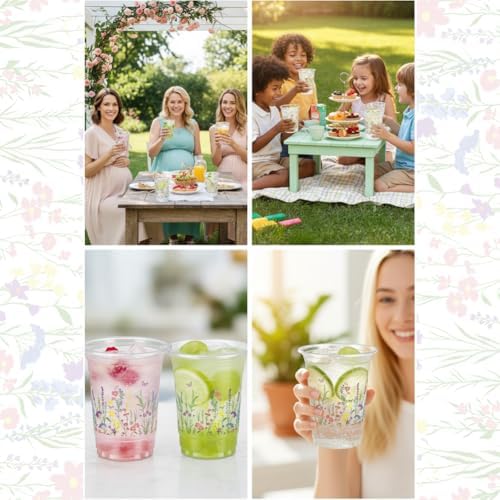 AcpopbM 60 Pzs Vasos Plásticos Desechables de Flores 16 oz – Vasos de Mariposas para Cumpleaños, Baby Shower, Bridal Shower y Fiestas Boho de Jardín - imagen 6