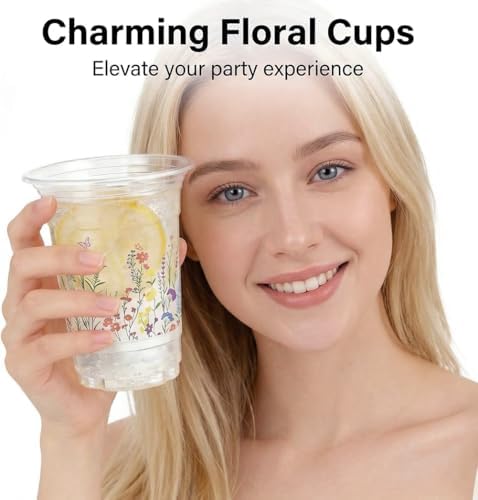 AcpopbM 60 Pzs Vasos Plásticos Desechables de Flores 16 oz – Vasos de Mariposas para Cumpleaños, Baby Shower, Bridal Shower y Fiestas Boho de Jardín - imagen 7